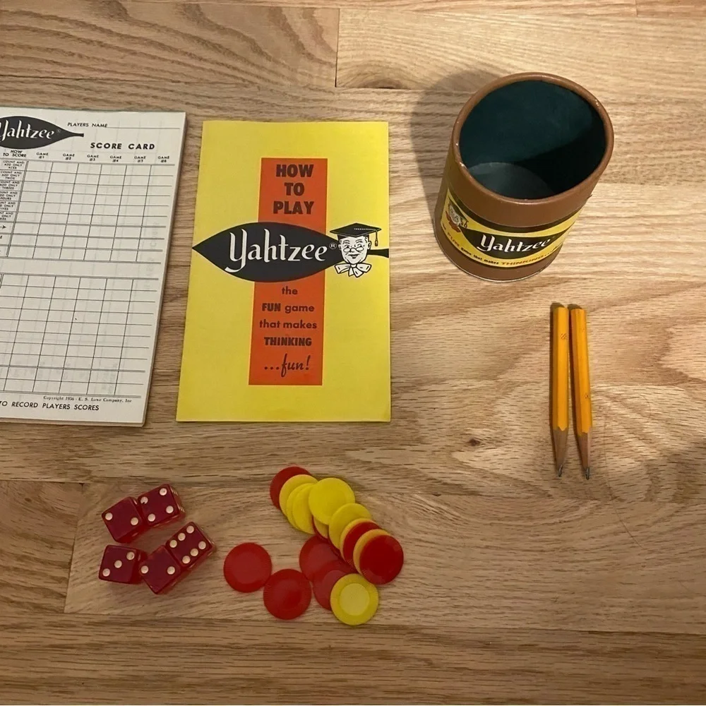 Vintage Yahtzee 1956 Dice Board Game Blue Yellow